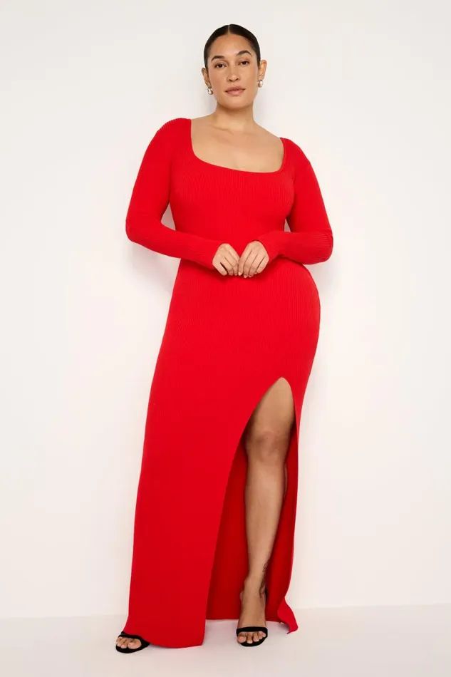 Women GOOD AMERICAN Dresses STRETCH RIB KNIT MAXIDRESS Grenadine003