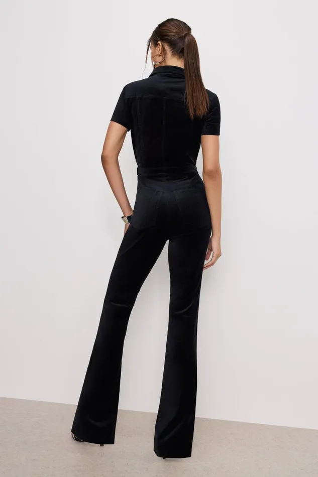 Women GOOD AMERICAN Jumpsuits FIT FOR SUCCESS VELVET BOOTCUTJUMPSUIT Black001