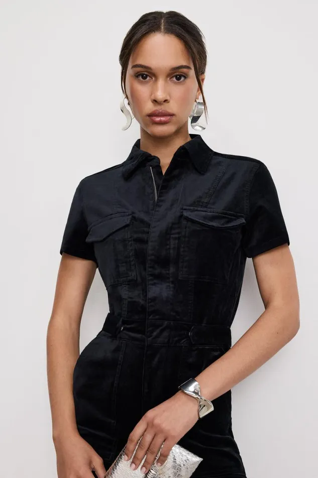 Women GOOD AMERICAN Jumpsuits FIT FOR SUCCESS VELVET BOOTCUTJUMPSUIT Black001
