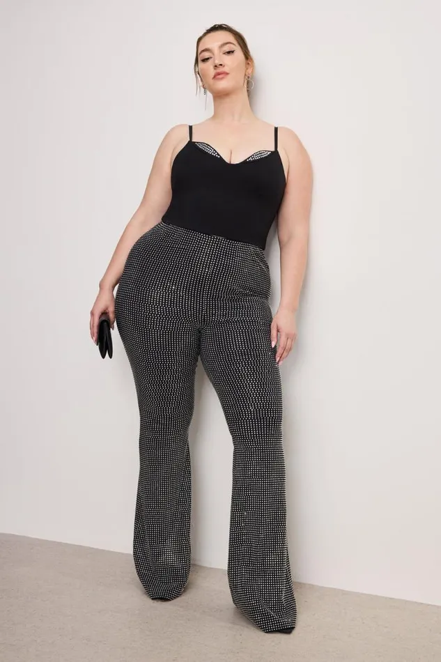 Women GOOD AMERICAN Pants CRYSTAL PULLON FLARELEGGINGS Black001