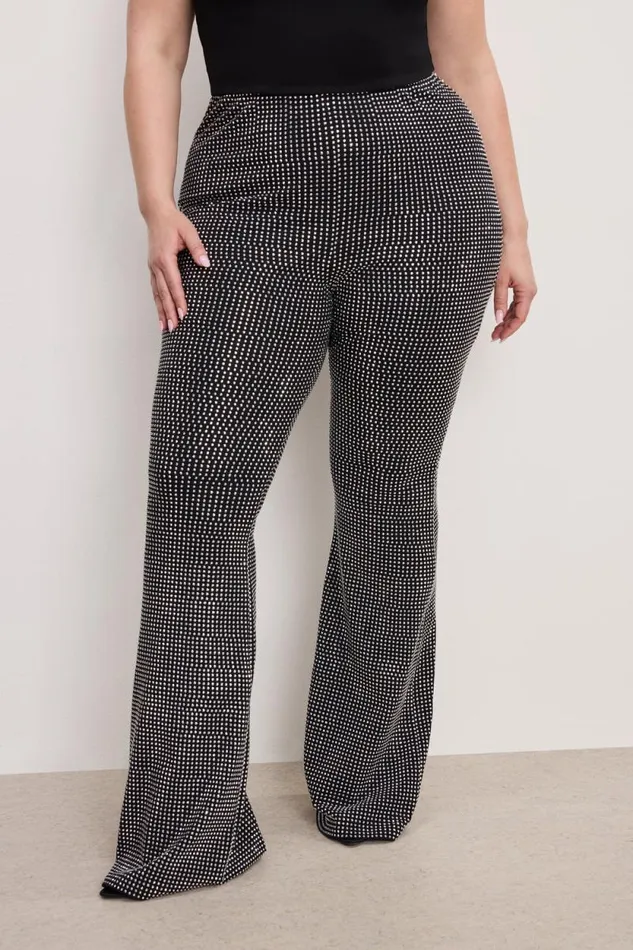 Women GOOD AMERICAN Pants CRYSTAL PULLON FLARELEGGINGS Black001
