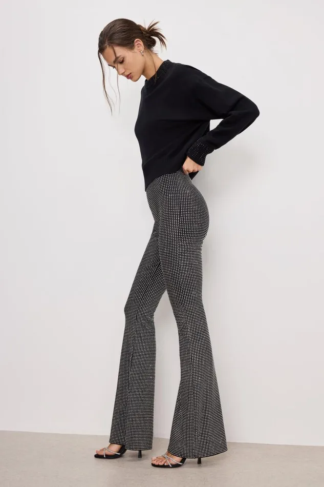 Women GOOD AMERICAN Pants CRYSTAL PULLON FLARELEGGINGS Black001
