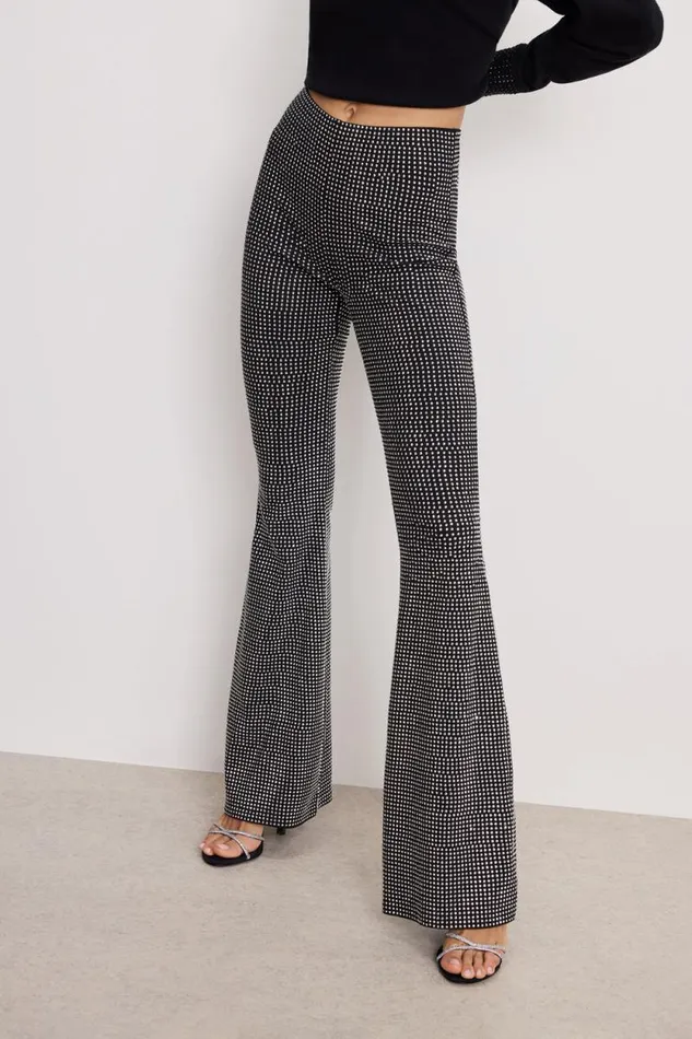 Women GOOD AMERICAN Pants CRYSTAL PULLON FLARELEGGINGS Black001
