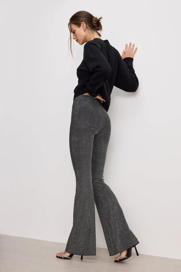 Women GOOD AMERICAN Pants CRYSTAL PULLON FLARELEGGINGS Black001