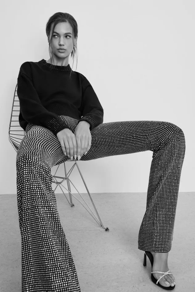 Women GOOD AMERICAN Pants CRYSTAL PULLON FLARELEGGINGS Black001