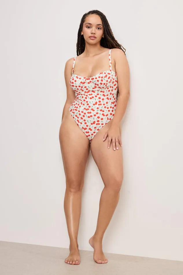 Women GOOD AMERICAN Swim SQUARE NECKSWIMSUIT Snow Cherries 04
