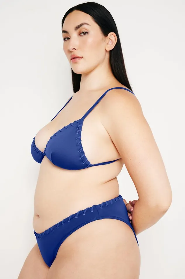 Women GOOD AMERICAN Swim WHIP STITCH COMPRESSION TRIANGLE BIKINITOP Capri Blue004