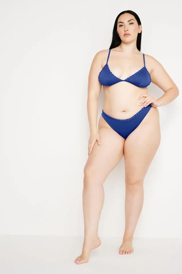 Women GOOD AMERICAN Swim WHIP STITCH COMPRESSION TRIANGLE BIKINITOP Capri Blue004
