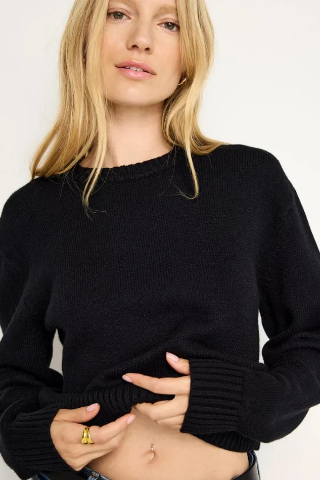 Women GOOD AMERICAN Tops COZYCREWNECK Black001