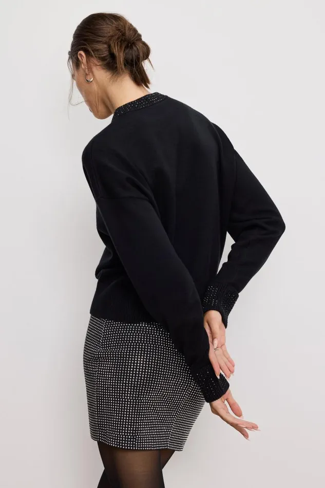 Women GOOD AMERICAN Tops CRYSTAL CREWNECKSWEATER Black001