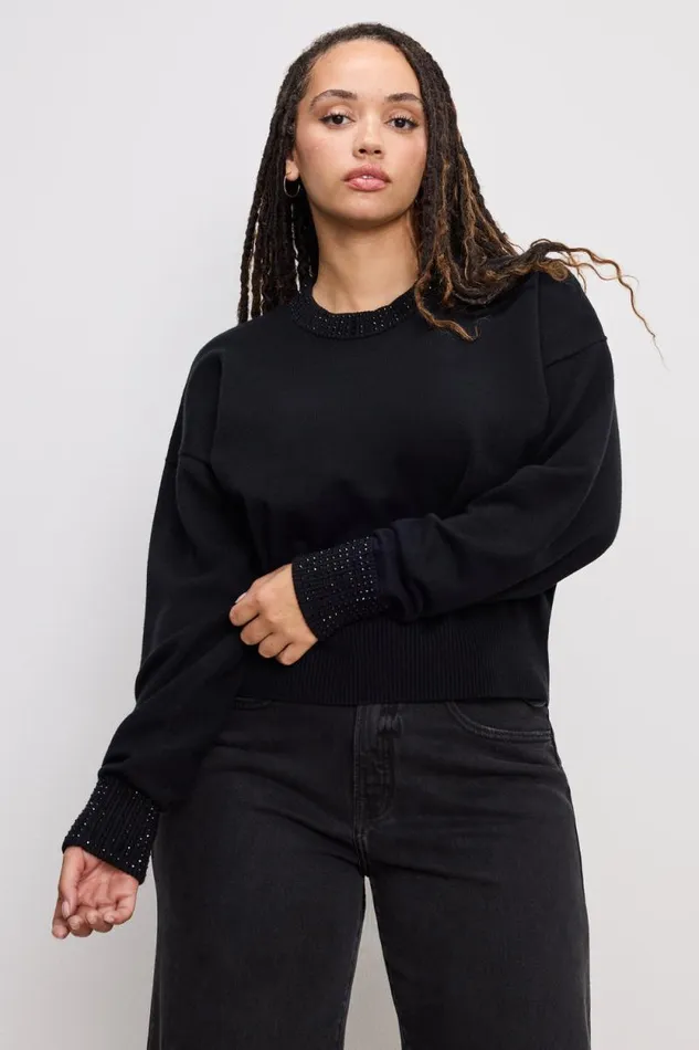 Women GOOD AMERICAN Tops CRYSTAL CREWNECKSWEATER Black001