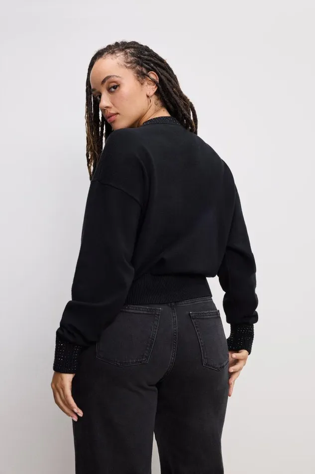 Women GOOD AMERICAN Tops CRYSTAL CREWNECKSWEATER Black001