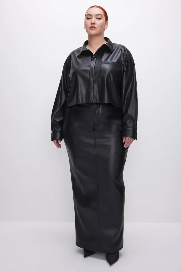 Women GOOD AMERICAN Tops FAUX LEATHER CROPPEDSHIRT Black001