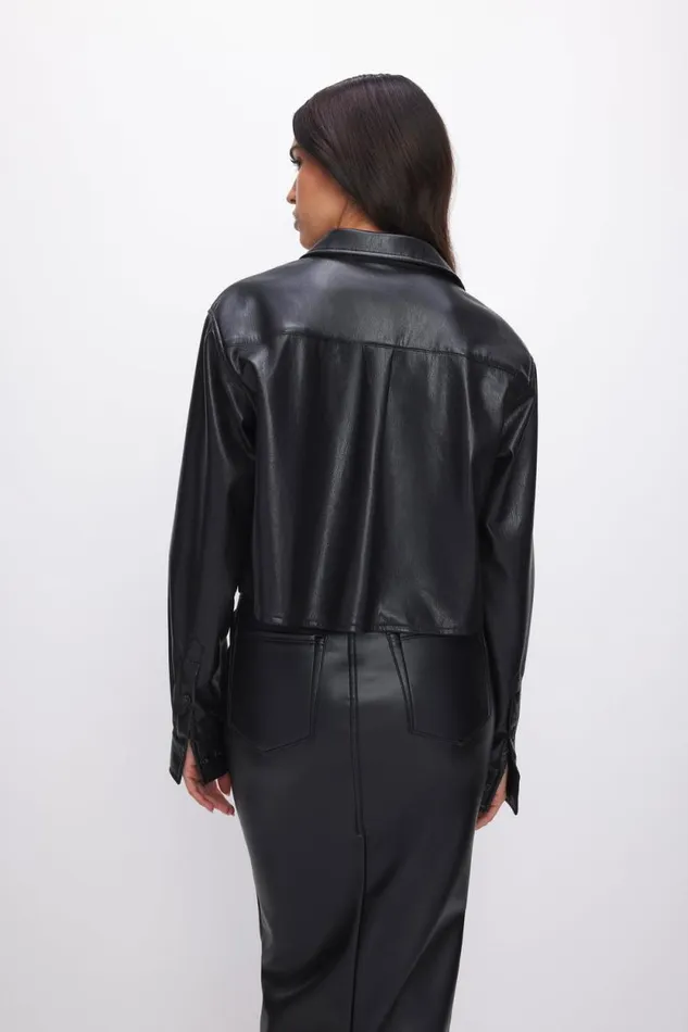 Women GOOD AMERICAN Tops FAUX LEATHER CROPPEDSHIRT Black001
