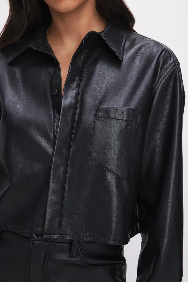 Women GOOD AMERICAN Tops FAUX LEATHER CROPPEDSHIRT Black001