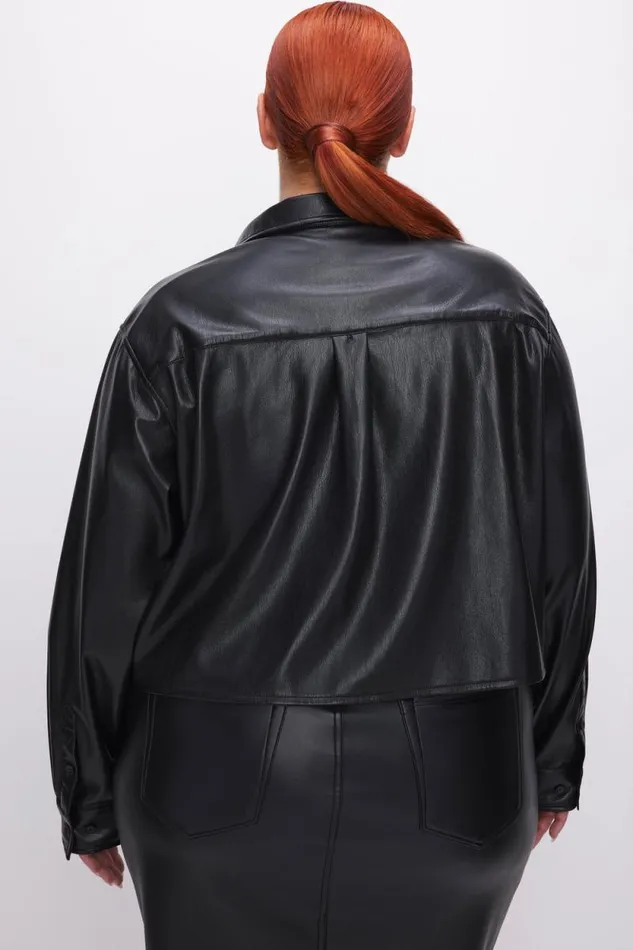 Women GOOD AMERICAN Tops FAUX LEATHER CROPPEDSHIRT Black001