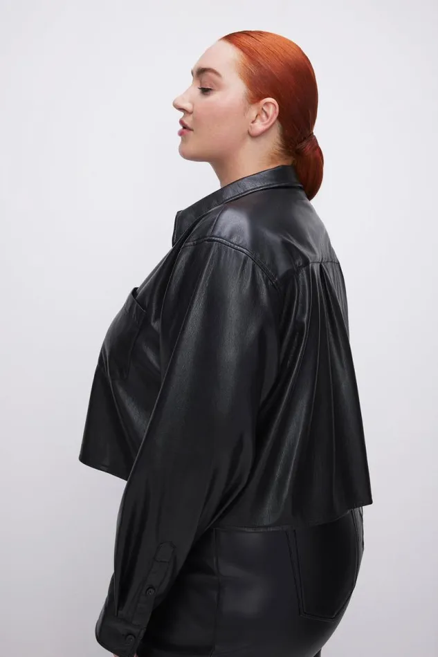 Women GOOD AMERICAN Tops FAUX LEATHER CROPPEDSHIRT Black001