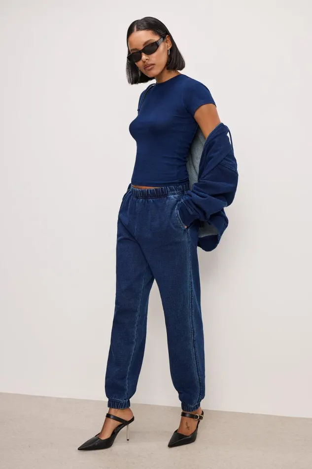 Women GOOD AMERICAN Tops JEANIUS FITTED RIBBEDTEE Indigo377