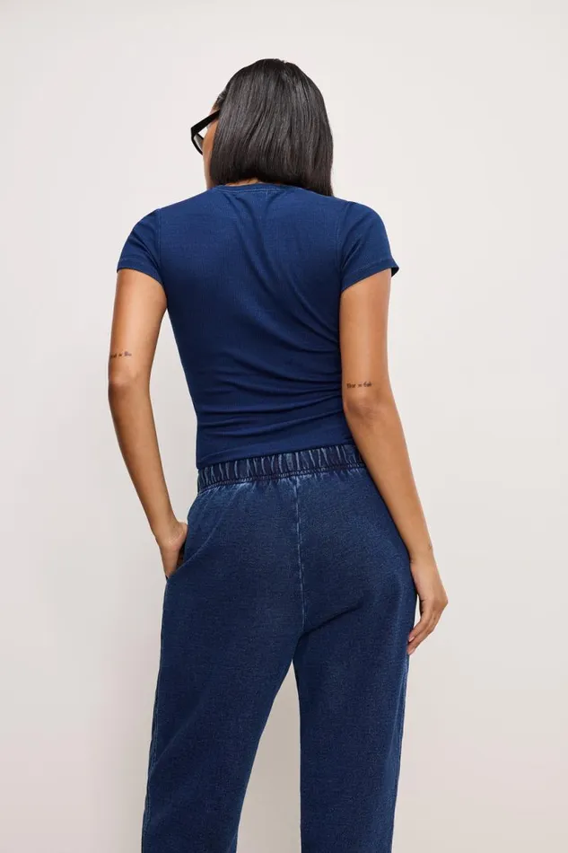 Women GOOD AMERICAN Tops JEANIUS FITTED RIBBEDTEE Indigo377