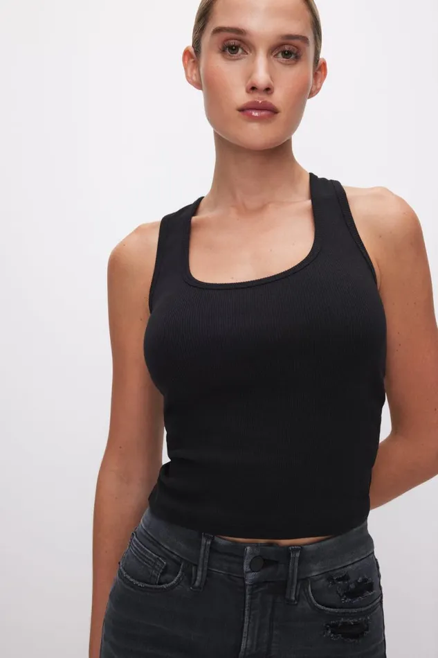 Women GOOD AMERICAN Tops MICRO RIB TANKTOP Black001