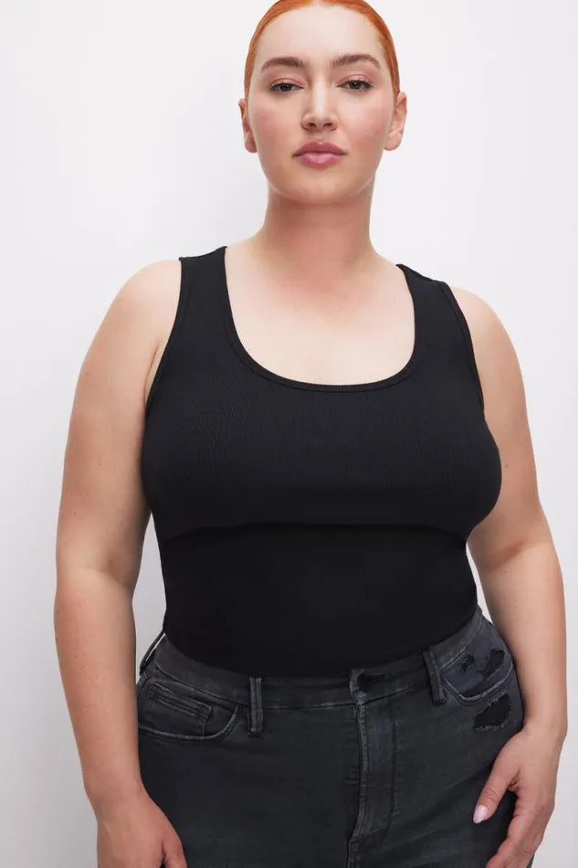 Women GOOD AMERICAN Tops MICRO RIB TANKTOP Black001