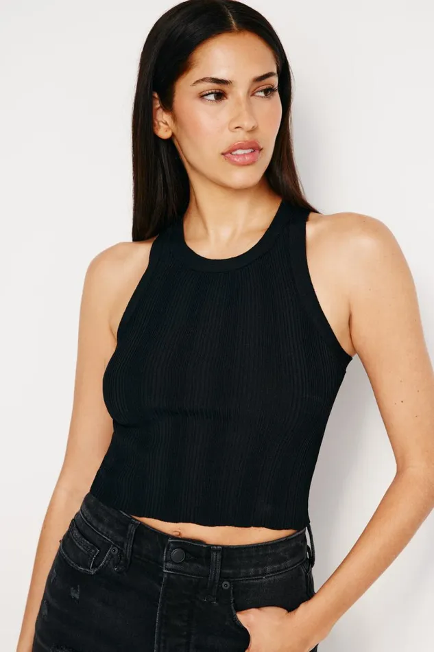 Women GOOD AMERICAN Tops RIBBED KNIT CROPPED TANKTOP Black001