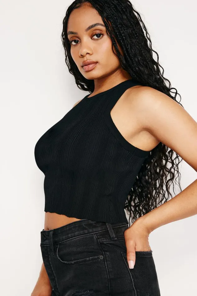 Women GOOD AMERICAN Tops RIBBED KNIT CROPPED TANKTOP Black001