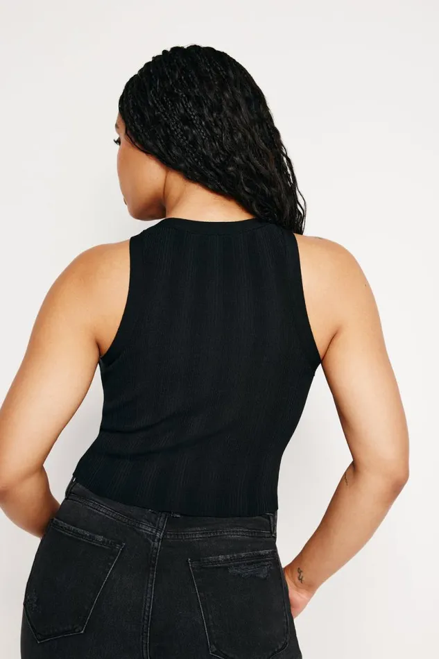 Women GOOD AMERICAN Tops RIBBED KNIT CROPPED TANKTOP Black001