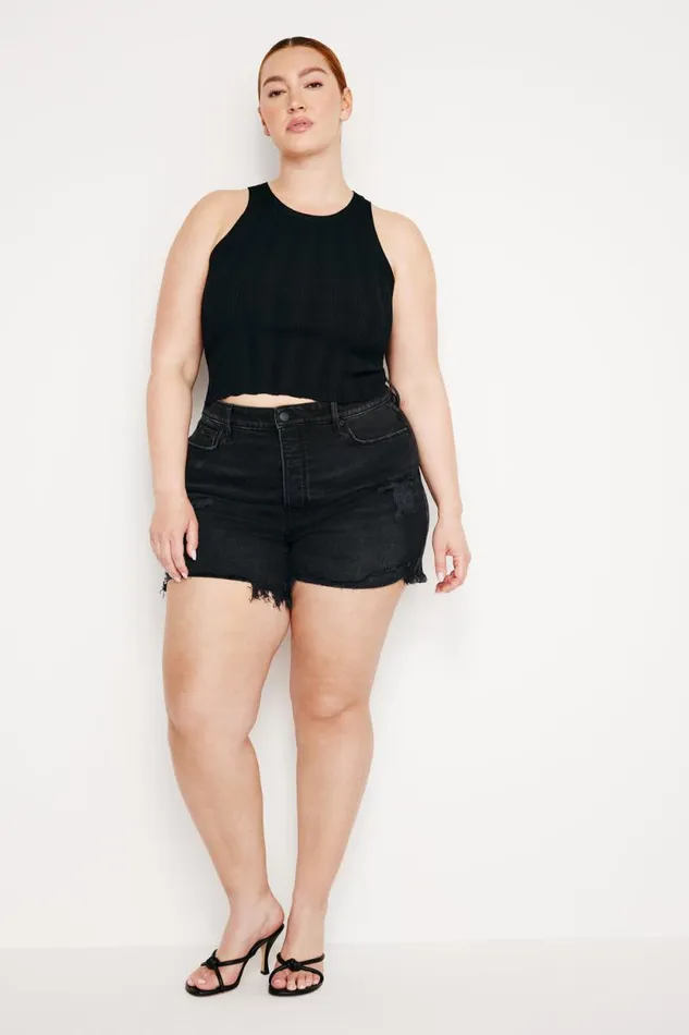 Women GOOD AMERICAN Tops RIBBED KNIT CROPPED TANKTOP Black001