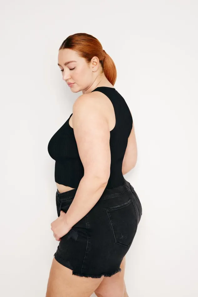 Women GOOD AMERICAN Tops RIBBED KNIT CROPPED TANKTOP Black001