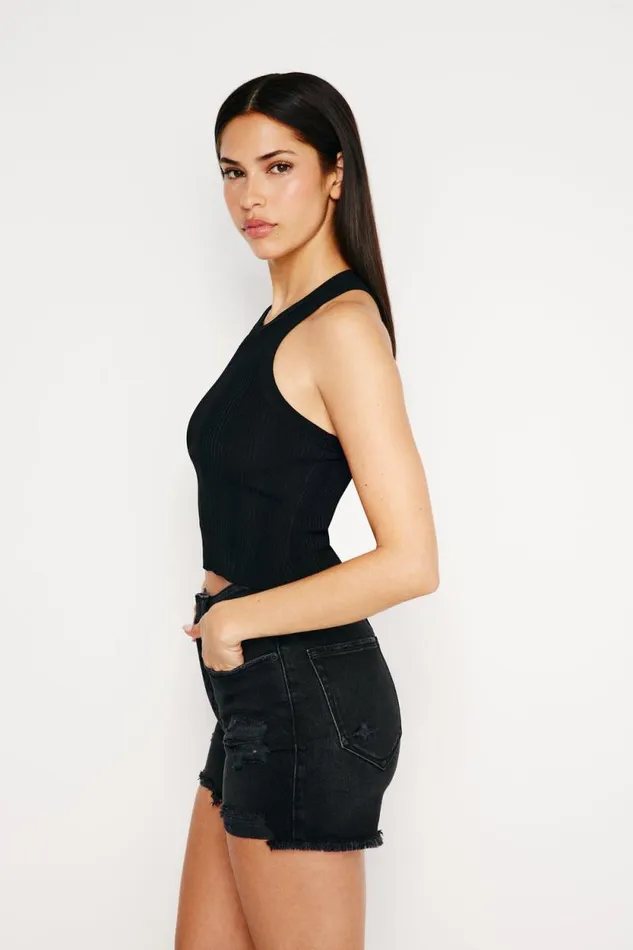 Women GOOD AMERICAN Tops RIBBED KNIT CROPPED TANKTOP Black001