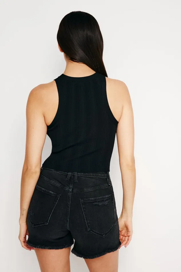 Women GOOD AMERICAN Tops RIBBED KNIT CROPPED TANKTOP Black001
