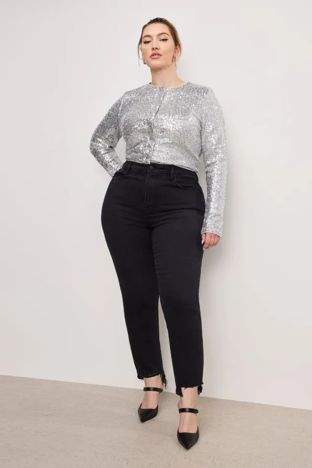 Women GOOD AMERICAN Tops SEQUINCARDIGAN Metallic Silver001 Women GOOD AMERICAN Tops SEQUINCARDIGAN Metallic Silver001
