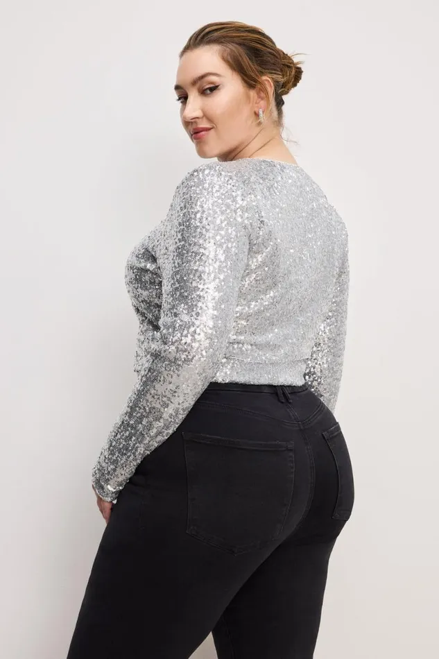 Women GOOD AMERICAN Tops SEQUINCARDIGAN Metallic Silver001 Women GOOD AMERICAN Tops SEQUINCARDIGAN Metallic Silver001