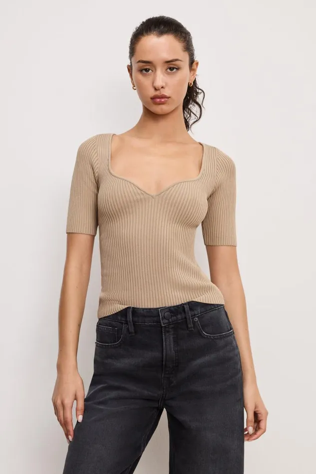 Women GOOD AMERICAN Tops STRETCH RIB KNITTOP Mineral001