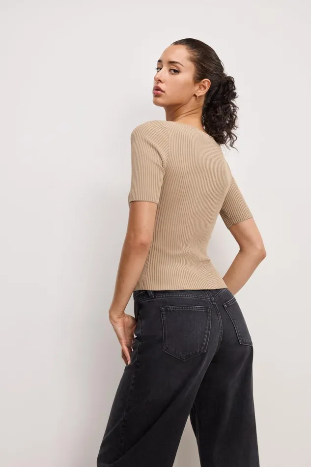 Women GOOD AMERICAN Tops STRETCH RIB KNITTOP Mineral001 Women GOOD AMERICAN Tops STRETCH RIB KNITTOP Mineral001
