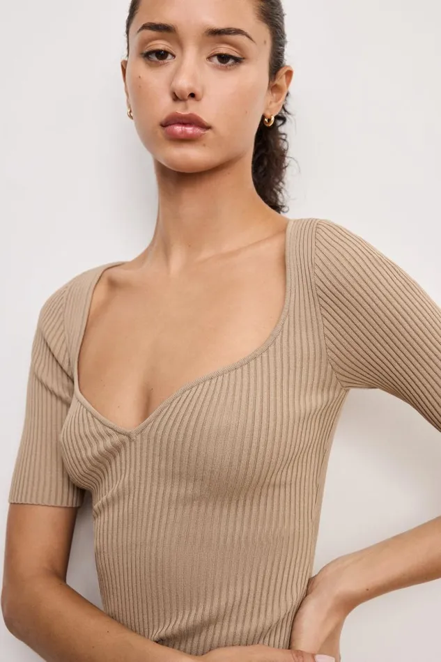 Women GOOD AMERICAN Tops STRETCH RIB KNITTOP Mineral001 Women GOOD AMERICAN Tops STRETCH RIB KNITTOP Mineral001
