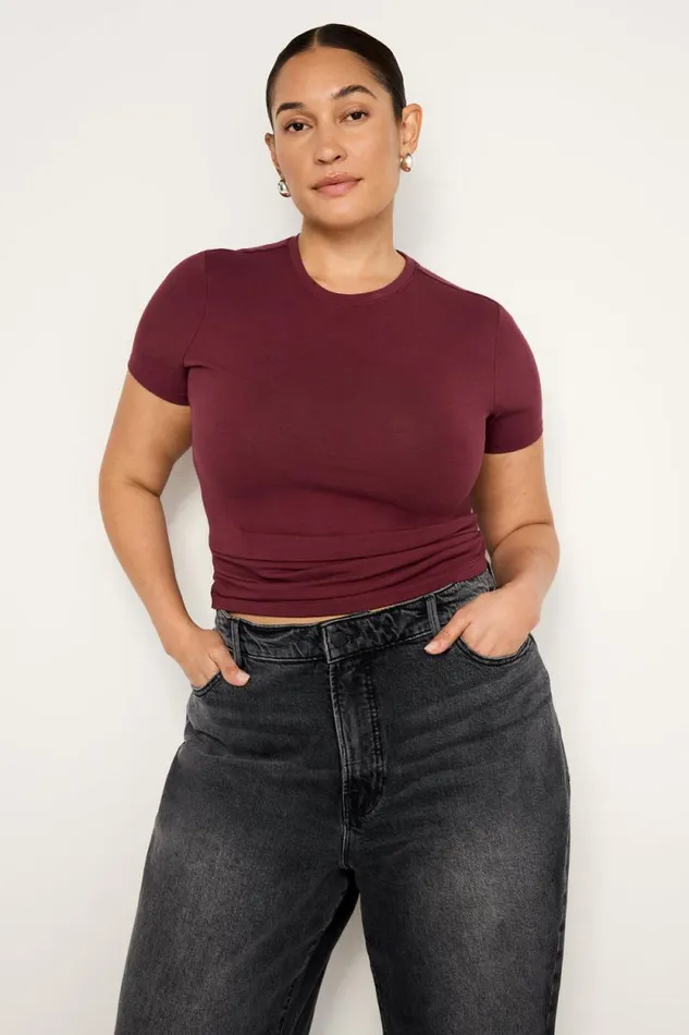 Women GOOD AMERICAN Tops SUPER STRETCH BABYTEE Oxblood002