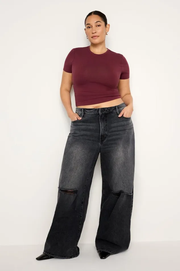 Women GOOD AMERICAN Tops SUPER STRETCH BABYTEE Oxblood002