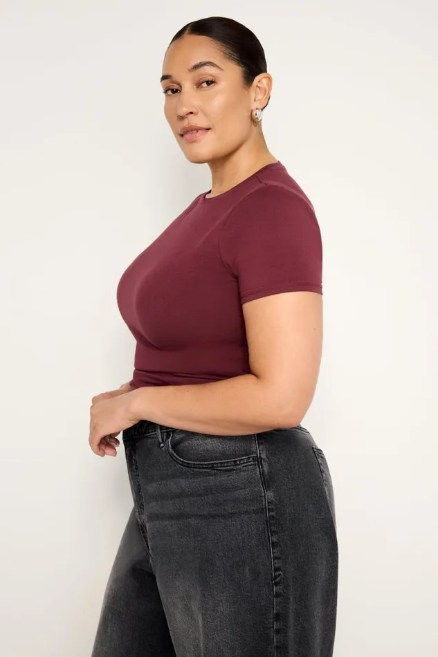Women GOOD AMERICAN Tops SUPER STRETCH BABYTEE Oxblood002