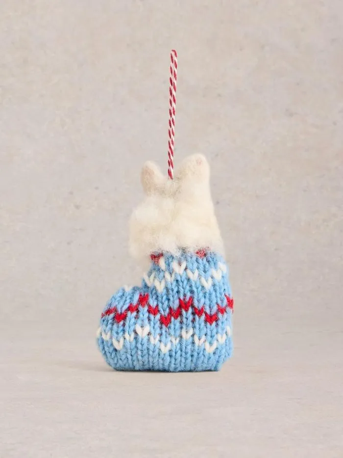 Women Hanging Dec Cat In A Stocking White Multi White Stuff Decorations