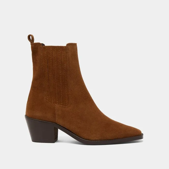 Women Heeled Boots With Gathers Brown JONAK Ankle Boots Lowboots