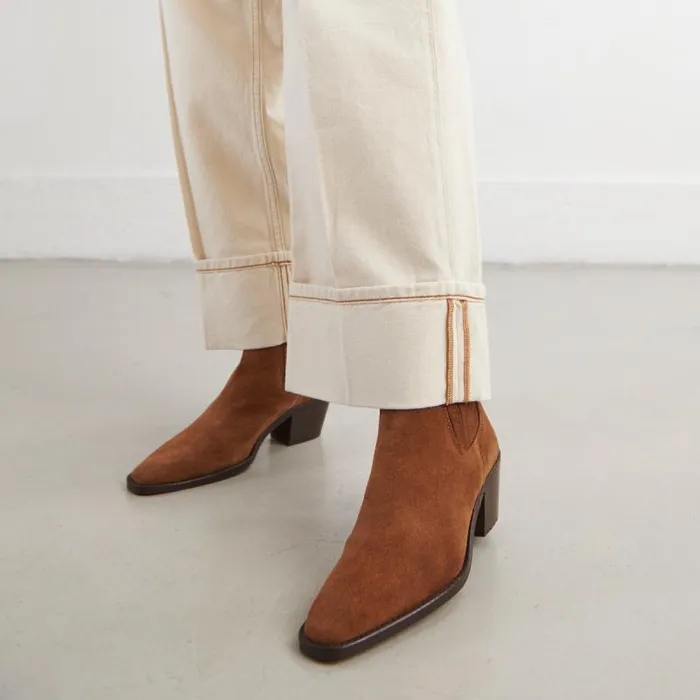 Women Heeled Boots With Gathers Brown JONAK Ankle Boots Lowboots