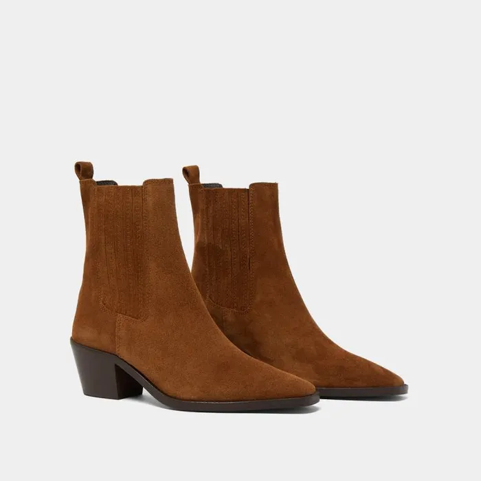 Women Heeled Boots With Gathers Brown JONAK Ankle Boots Lowboots