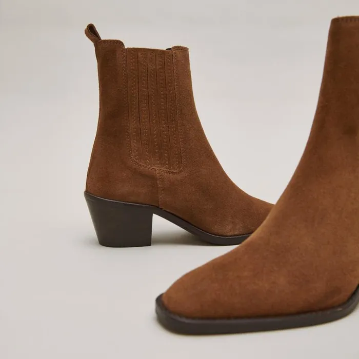 Women Heeled Boots With Gathers Brown JONAK Ankle Boots Lowboots