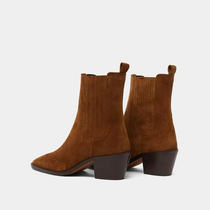 Women Heeled Boots With Gathers Brown JONAK Ankle Boots Lowboots