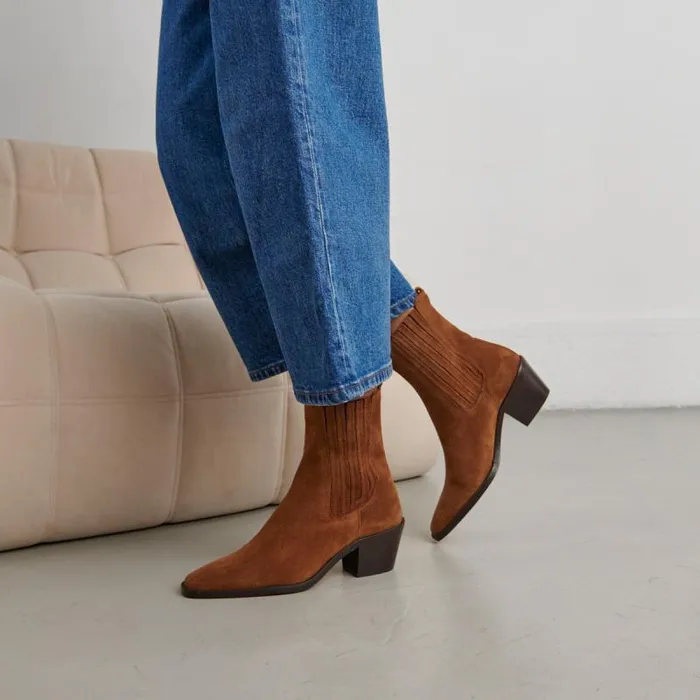 Women Heeled Boots With Gathers Brown JONAK Ankle Boots Lowboots
