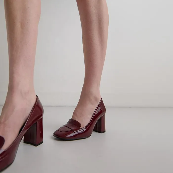 Women Heeled Loafers With Square Toe Burgundy JONAK Loafers