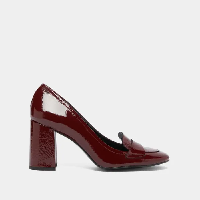 Women Heeled Loafers With Square Toe Burgundy JONAK Loafers