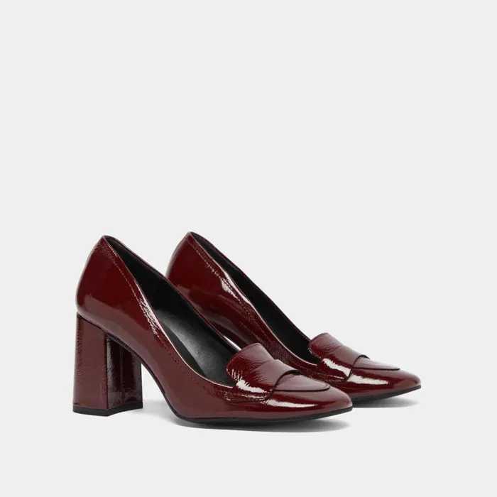 Women Heeled Loafers With Square Toe Burgundy JONAK Loafers